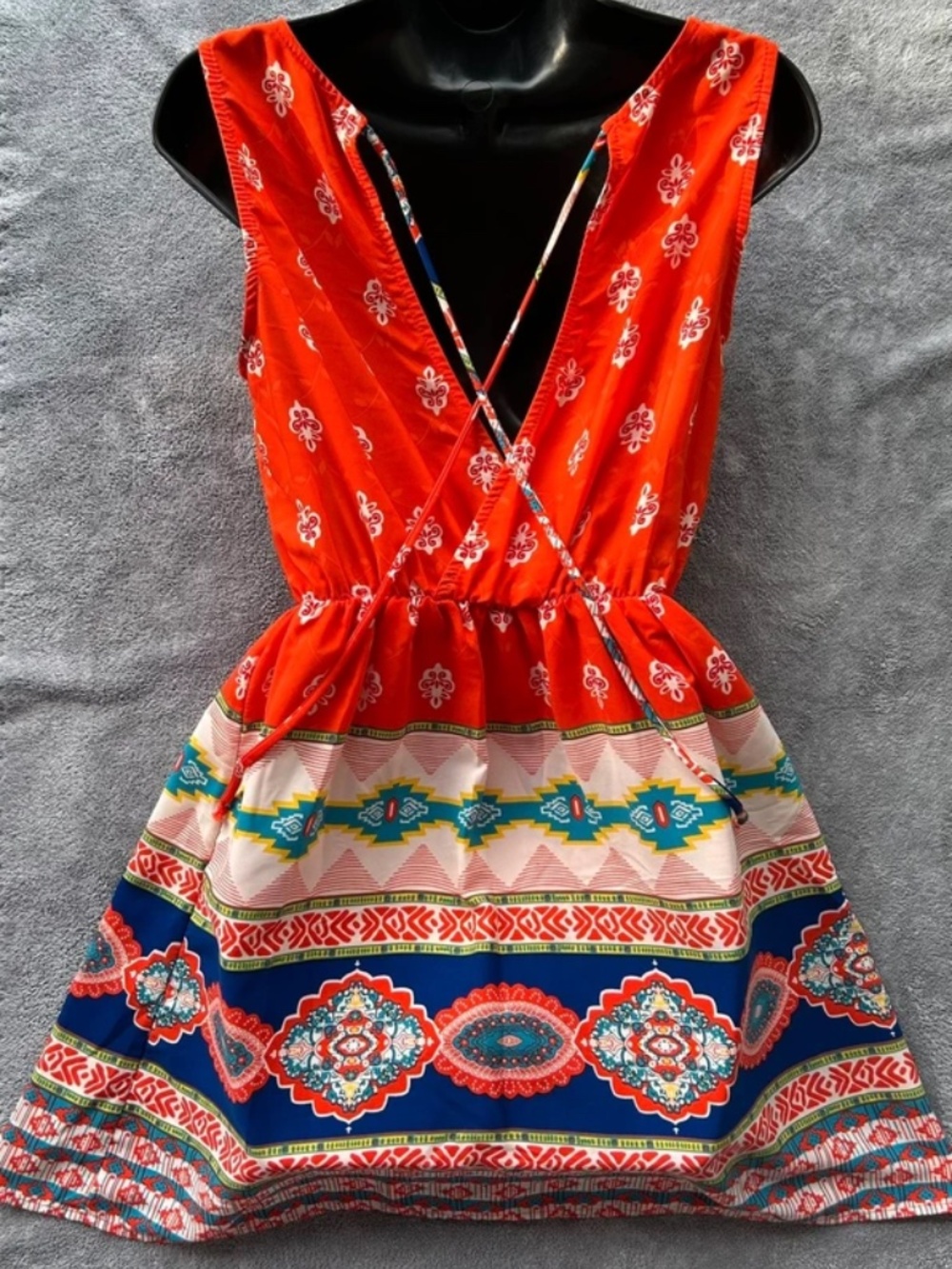 Pink Owl Sleeveless Elastic Waist Multicolor Aztec Boho Fun Short Dress Sz. S - Picture 3 of 6